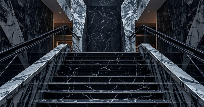 Escada de M&aacute;rmore Preto: Eleg&acirc;ncia e Durabilidade