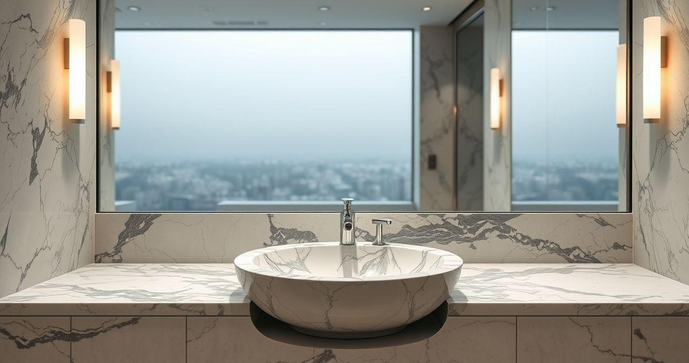 Lavabo de m&aacute;rmore para banheiro com estilo e sofistica&ccedil;&atilde;o